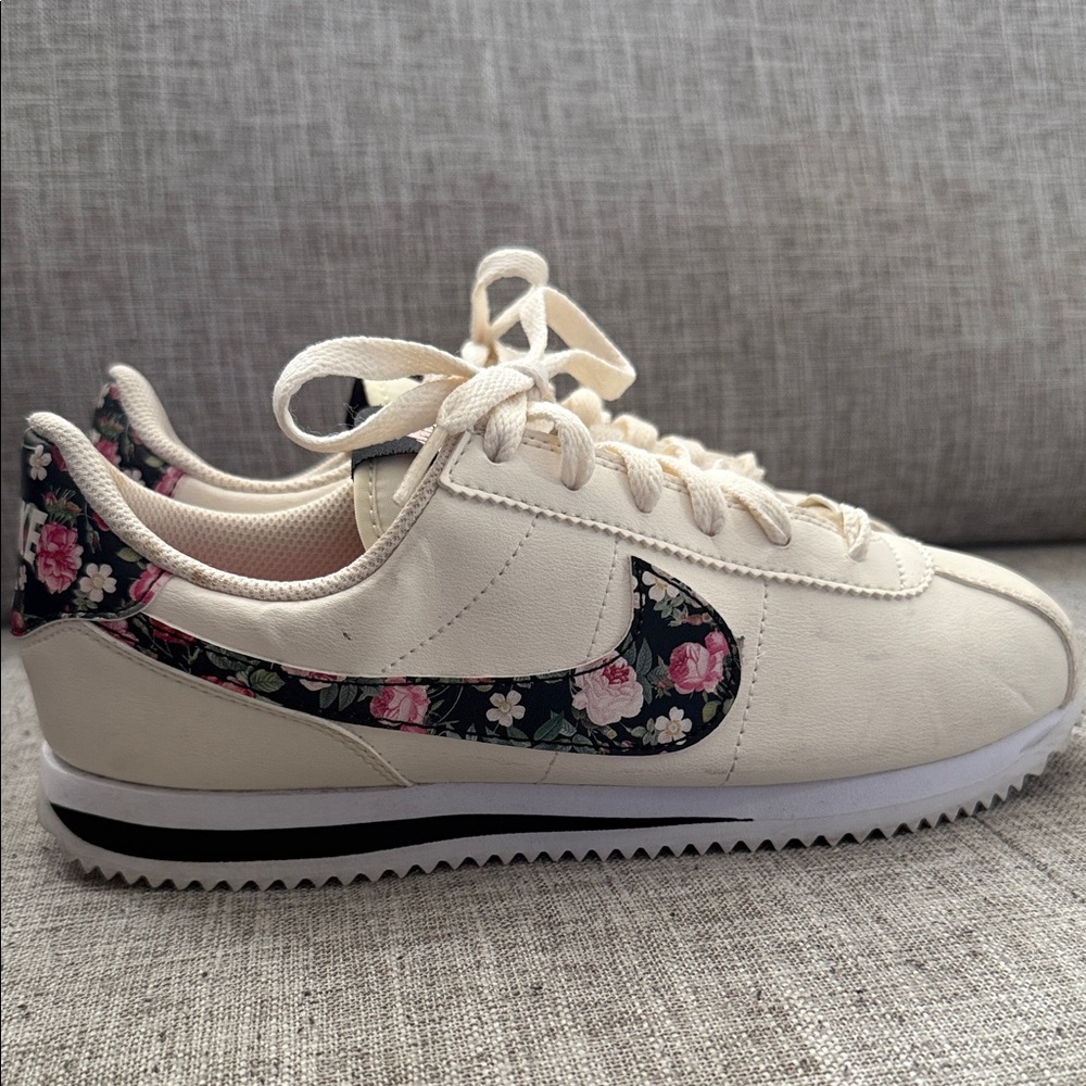 Nike Cortez Cream and Black Floral Sneakers